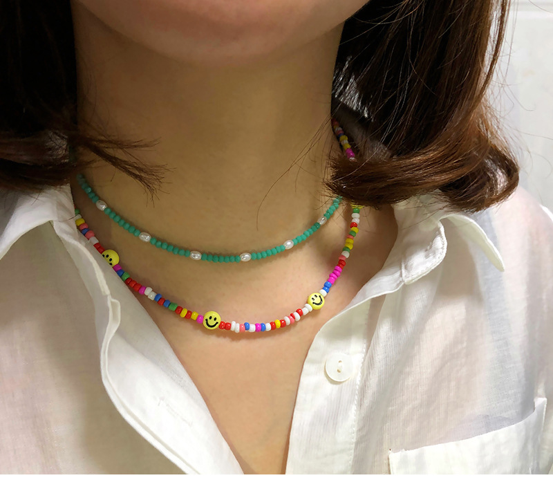 Spring crystal collarbone chain smile beads stacked color necklacepicture1