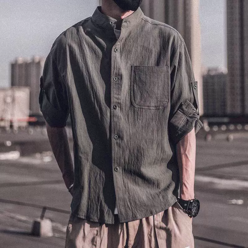 2023 весна и лето мужская свободная повседневная повседневная сплошная белая тенденция с рукавами