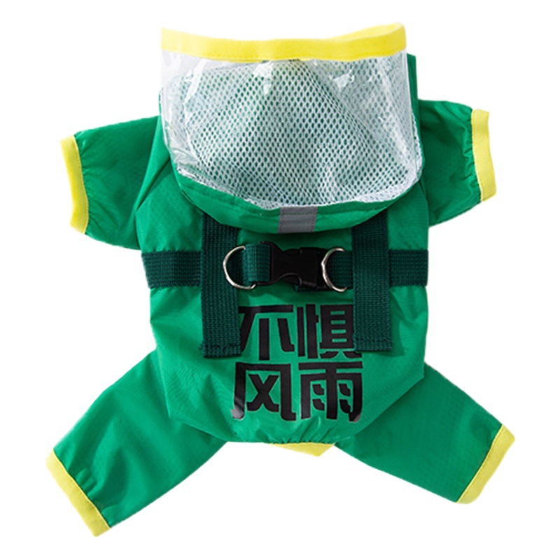 Perro de cuatro pies sin miedo al viento y la lluvia todo incluido impermeable poncho de lluvia de tracción pequeño perro ropa de peluche para mascotas