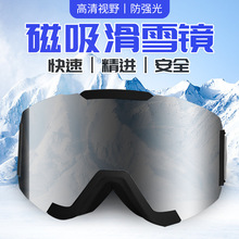 定制moon雪鏡飛行滑雪眼鏡男女磁吸柱面防霧防眩光護目鏡