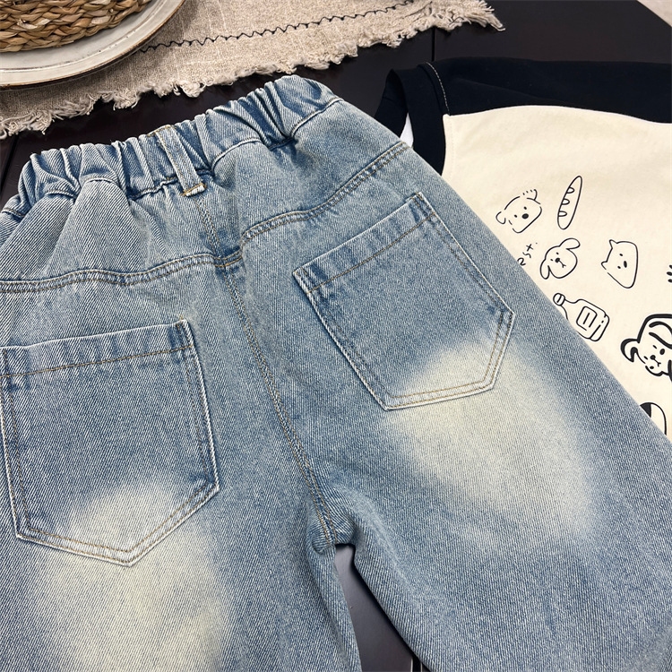 Blugi pentru copii, primăvară și bebeluși la modă pentru toamnă, versiune coreeană, model graffiti cu picior drept pentru băieți._voghion.com
