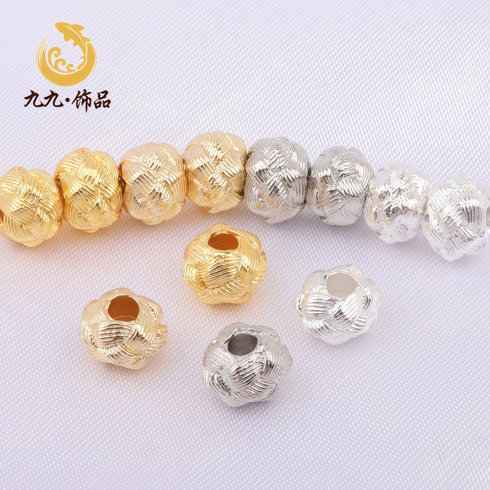 14K包金保色菠萝结隔珠 毛线球 编织纹散珠diy手工串珠饰品配件