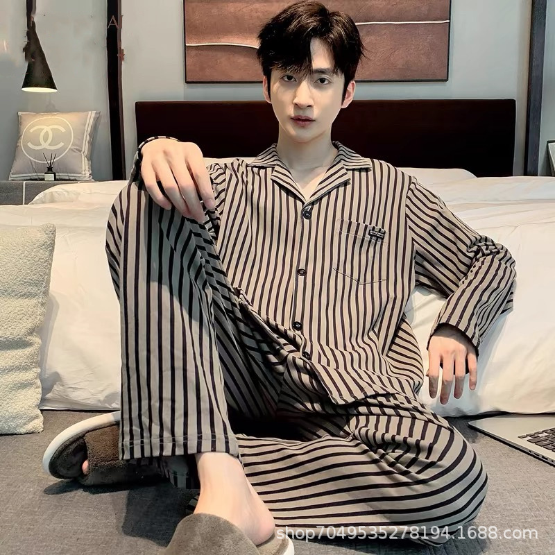 High-grade high-quality cotton pajamas men's spring and autumn long sleeve men's youth plus size leisure autumn and winter home clothing suit High-grade high-quality cotton pajamas men's spring and autumn long sleeve men's youth plus size leisure autumn and winter home clothing suit