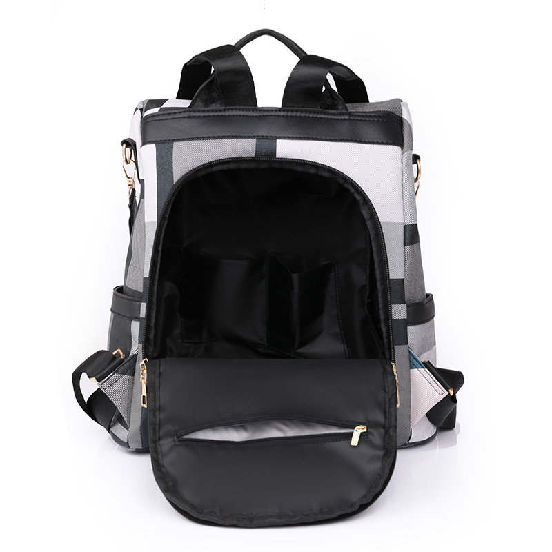 Mochila antirrobo para mujer 2023 nuevo estilo cuero suave moda contraste color multifuncional al aire libre mochila de viaje ligera al por mayor