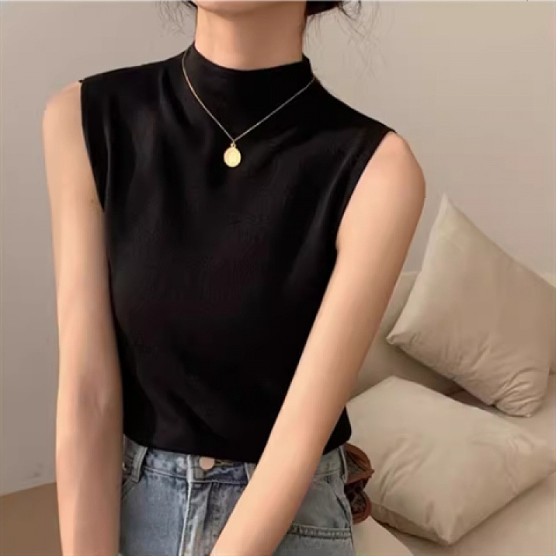 韓国の半高襟のレトロな袖なしのtシャツの上着の夏のメリヤスのベストの女性のスーツの職業の中でカバーをかけます。|undefined