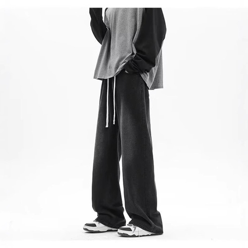 Black American style versatile trendy brand jeans for men, summer new arrival high street fashion loose wide leg casual pants