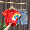Summer small set, children's trend sleeves for boys, season 2021, city style, with short sleeve, 1-4 years