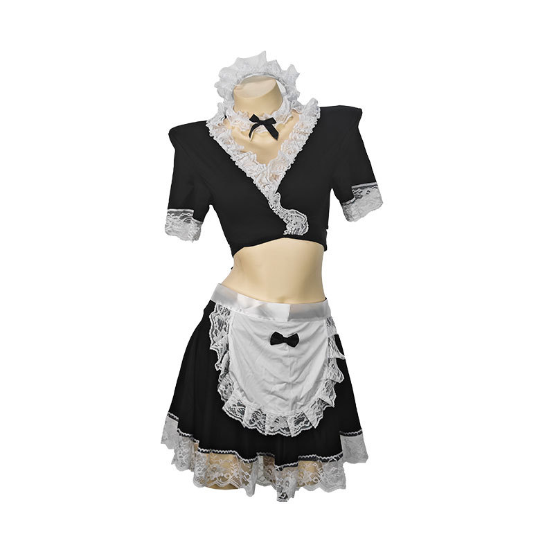 Hot Rabbit Customized Sexy Lingerie Lace Deep V Hollow Strap Maid Skirt Suit Maid Uniform 8710