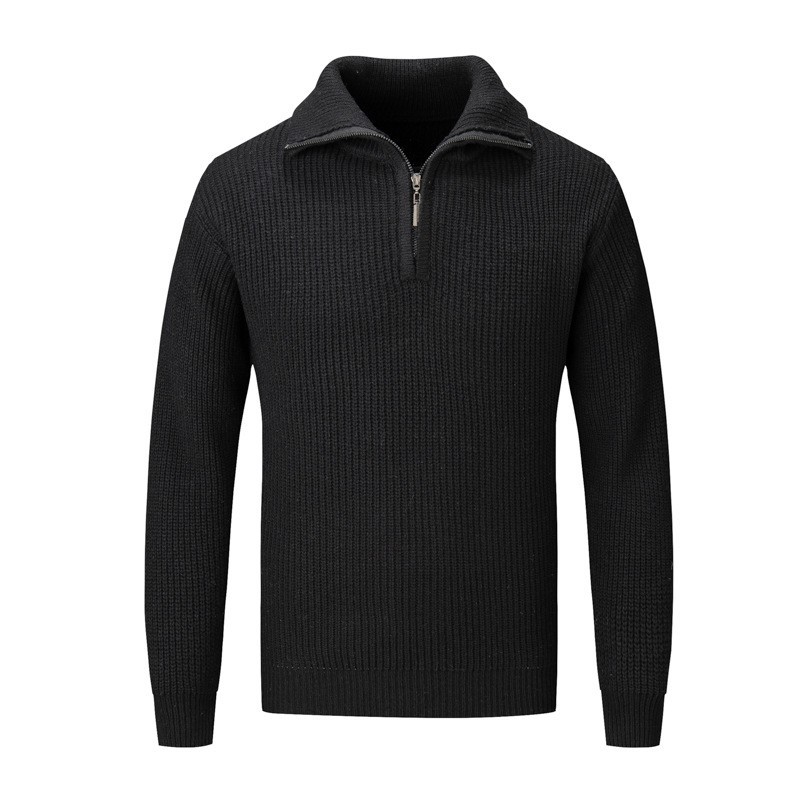 Suéter de cuello medio alto con cremallera para hombre, estilo holgado para otoño e invierno, tejido de punto de color sólido de alta gama, top de manga larga para comercio exterior
