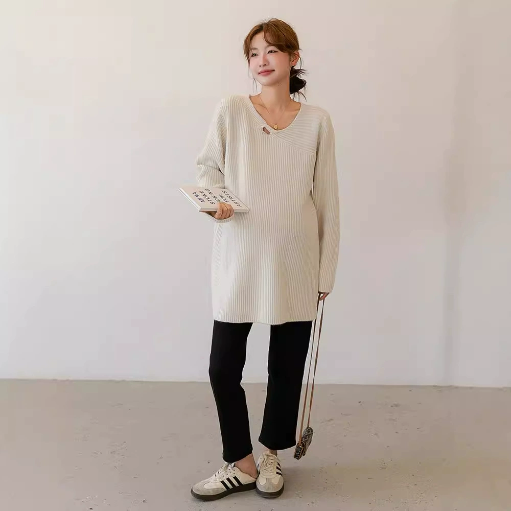 Осенний и зимний беременные свитер модный излом беременные ямы в полоску вязаный свитер длинный большой размер повседневный нижний плащ