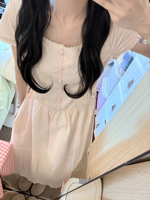 粉色连衣裙女夏新款2025穿搭法式方领独特漂亮小个子大方气质长裙|undefined