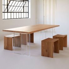 亚克力桌腿悬浮餐桌简约家用型饭桌实木大板桌创意设计工作台木板