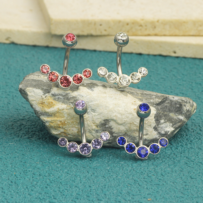 Belly Ring Classification Belly Rings Piercing Type 1 Piece Belly Rings Simple Style Classic Style Solid Color 304 Stainless Steel Inlay Zircon Belly Rings
