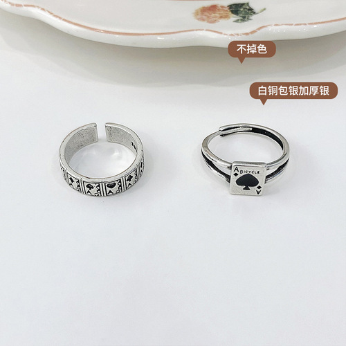 Poker Ring Women's Design Personalized Hand Accessories Trendy Ins Style Sweet Cool 925 Silver Ring Non-Fading Niche Wholesale