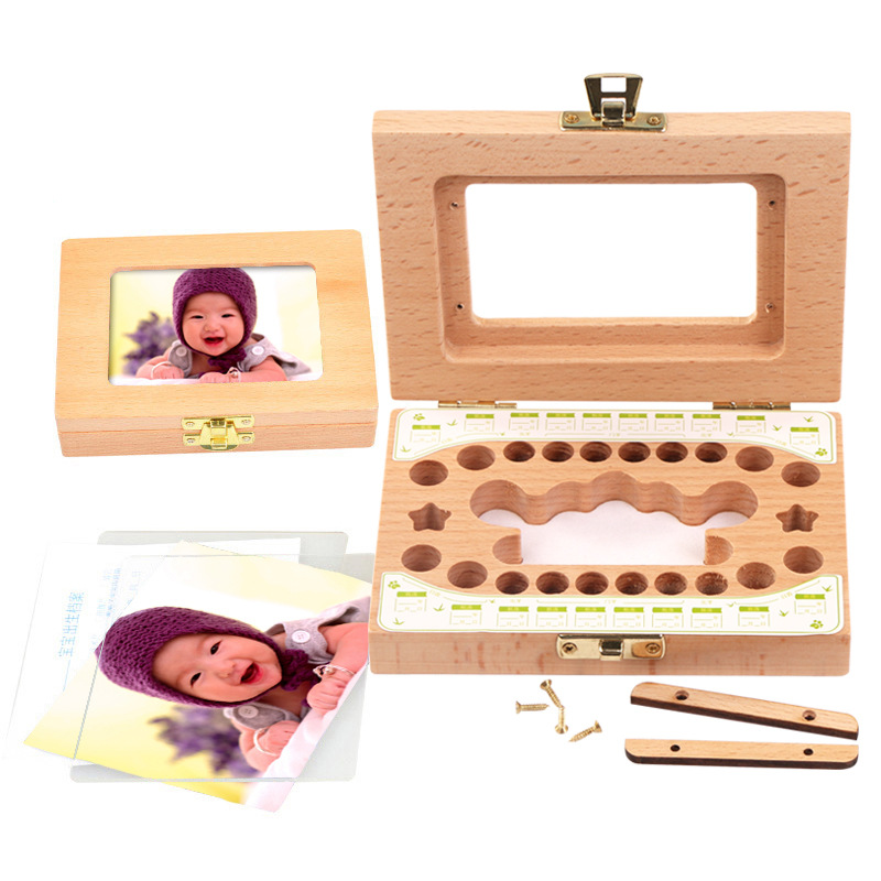 Cross border Explosive money children men and women baby Deciduous box wooden  Photo frame Milk tooth Lanugo Collection Anniversary Save Box