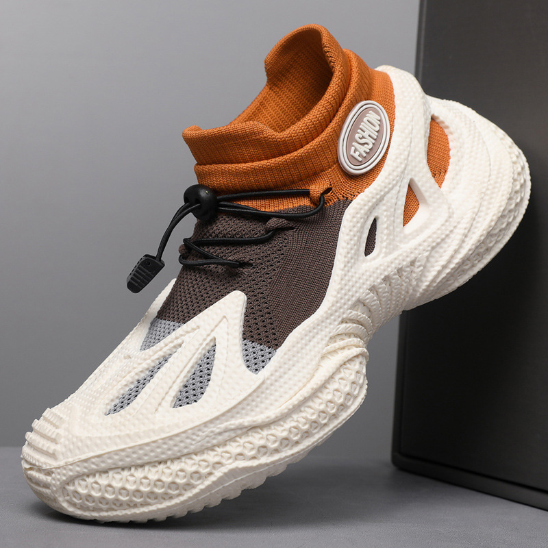 2025 Spring and Summer Men's Shoes Cross-Border Foreign Trade Fly Knit Socks Shoes Mesh Shoes Trendy Sports Shoes Trendy Casual Shoes Dropshipping