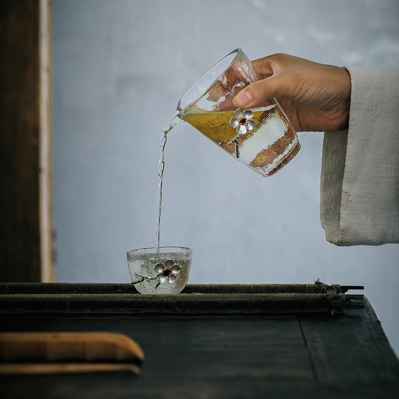Estilo japonés de vidrio martillado pequeña taza de té de estaño taza única taza personal principal Kung Fu juego de té cubierta tazón de vidrio