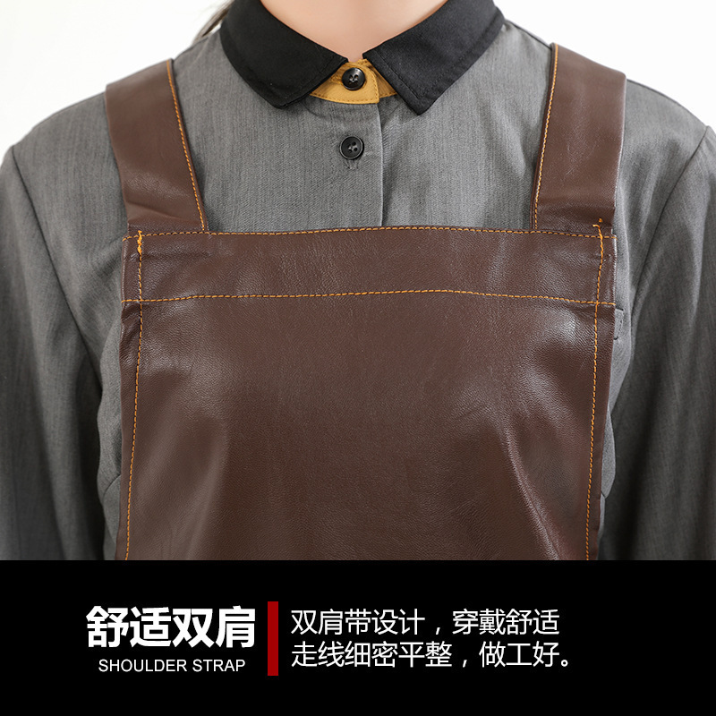 Comercio exterior PU delantal de cuero impermeable a prueba de aceite logotipo personalizado estudio barbacoa hornear cocina delantal hogar al por mayor personalizado