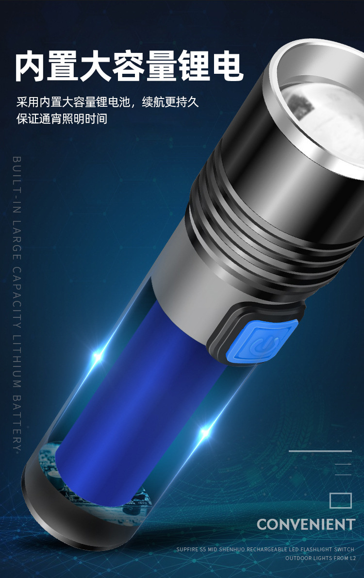 Purple Light Rechargeable Uv Lamp Zoom Flashlight 395Nm Ultraviolet Led Uv Identification Tobacco and Alcohol Banknote Night Fishing Purple Light Flashlight