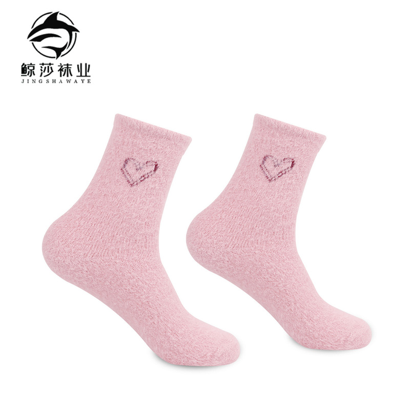 白色水貂绒袜子女秋冬加绒加厚保暖居家可爱心形黑色珊瑚绒睡眠袜|undefined