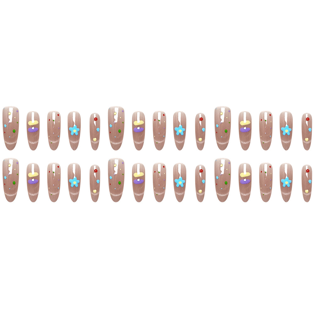 30 piezas de piezas de uñas de uñas de tamaño dividido en tiras, ojos de gato en relieve, nuevas uñas de vestir, flores al por mayor, uñas coloridas