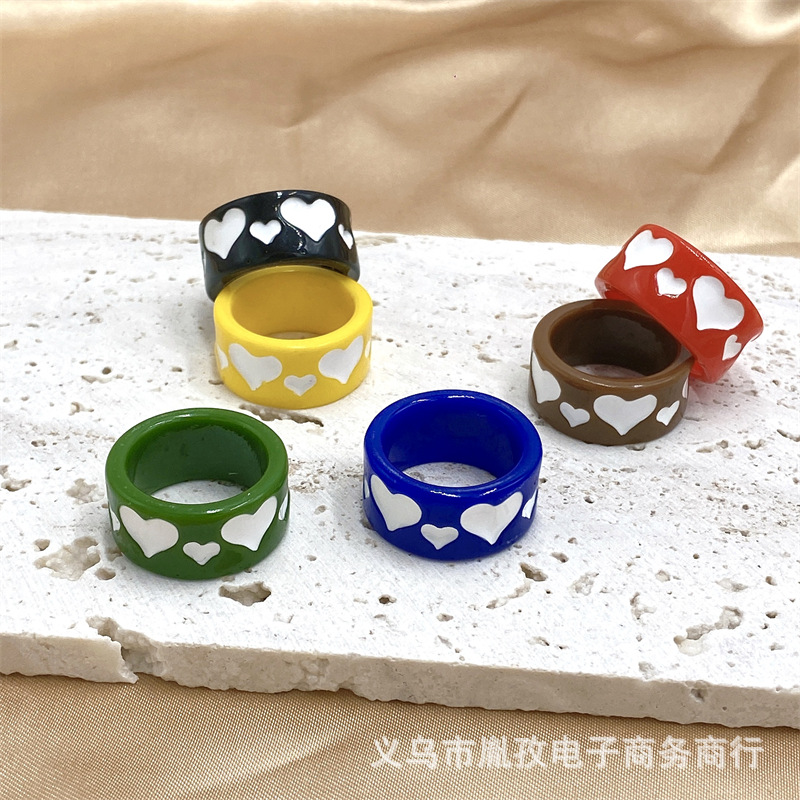 Nueva Corea del Sur ins estilo personalizado hecho a mano aceite goteo encantadora resina acrílico anillo transfronterizo chica lindo anillo