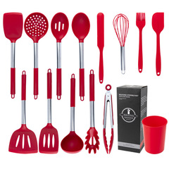 Stainless steel pipe handle silicone kitchen set cooking non-stick spatula, spoon, skimmer, whisk, food tongs source