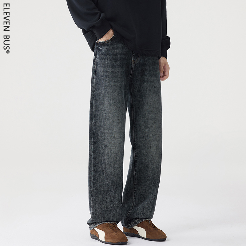 Men's Straight-Leg Jeans 2026 New American Retro Washed Korean Style Trendy Brand Loose Versatile Wide-Leg Long Pants for Men
