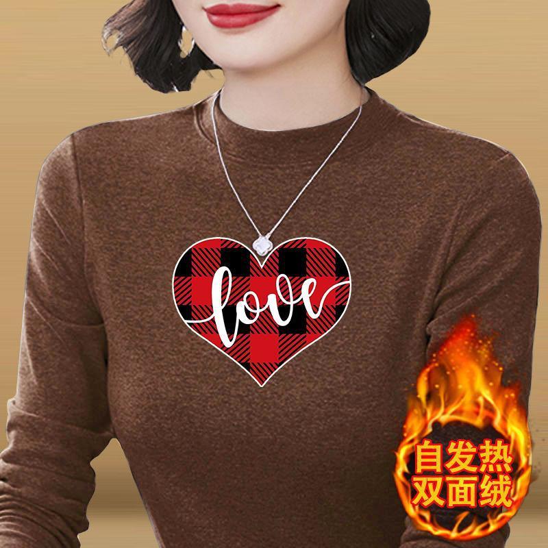 德绒长袖t恤女秋冬季中年妈妈加厚加绒保暖内搭修身打底衫女上衣|undefined