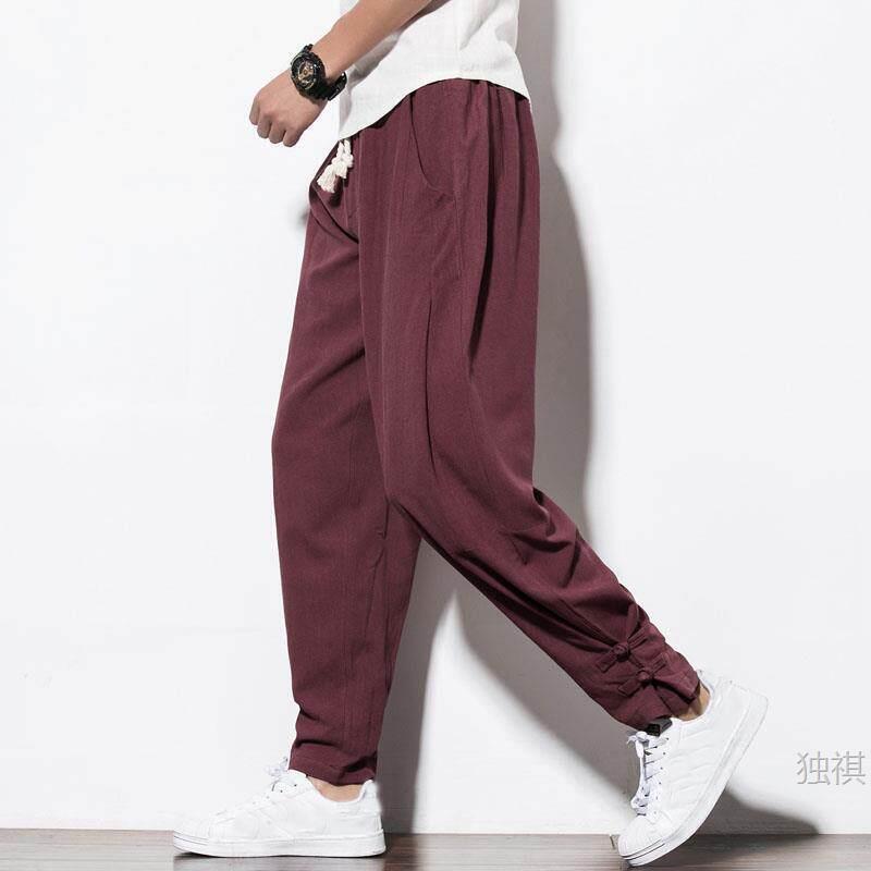 Monk Pants Without Leg Bindings, Unisex Cotton and Linen Loose-Fitting Monk Pants with Cuffs, Layperson Meditation Pants, Spring and Summer Long Pants