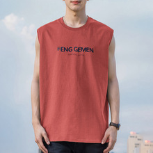 纯棉背心男士夏季宽松美式坎肩潮牌潮流全棉宽肩无袖印花汗衫砍袖