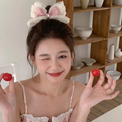 New French retro beige girly style fungus-edged chiffon bow children's hair clip hair accessories steel gut hair accessories