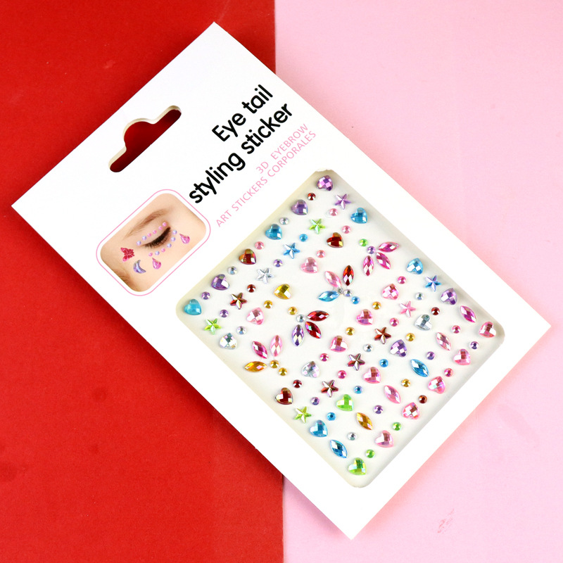 Transfronterizo AB diamantes coloridos joyas de maquillaje de ojos maquillaje facial pegatinas de diamante para niños espectáculo de escenario pegatinas faciales pegatinas de cristal perlas