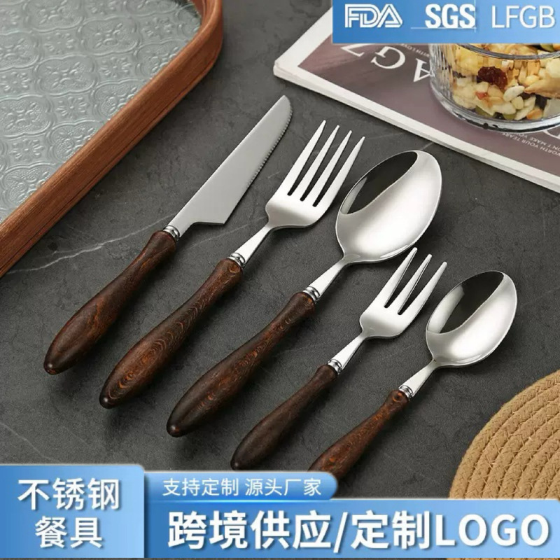 ウォールナット無垢材ハンドル洋食器ナイフ、フォーク、スプーンセット ウェンジウッドステーキナイフ メインテーブルスプーン デザートスプーン フォーク ラウンドスプーン|undefined