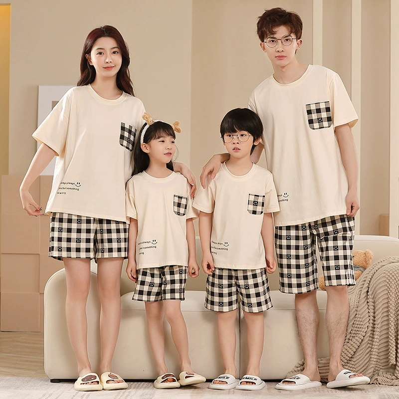 Pijama, shorts, summer thin trousers, cartoon children's set for leisure, family style, with short sleeve