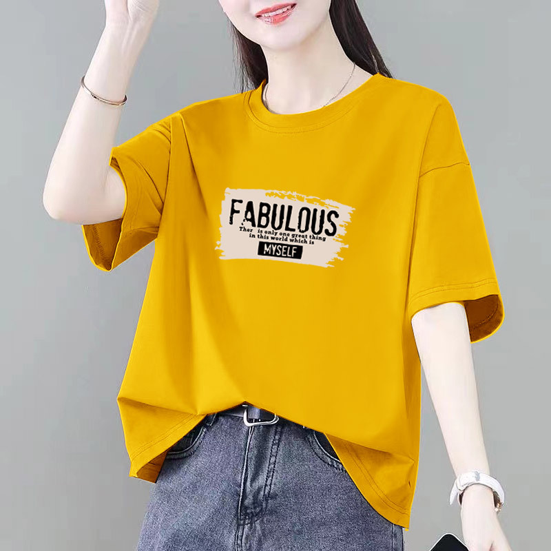 小柄な綿半袖Tシャツレディースゆったり夏新作カジュアル大きいサイズファットmm痩身ボトムシャツトップイン|undefined