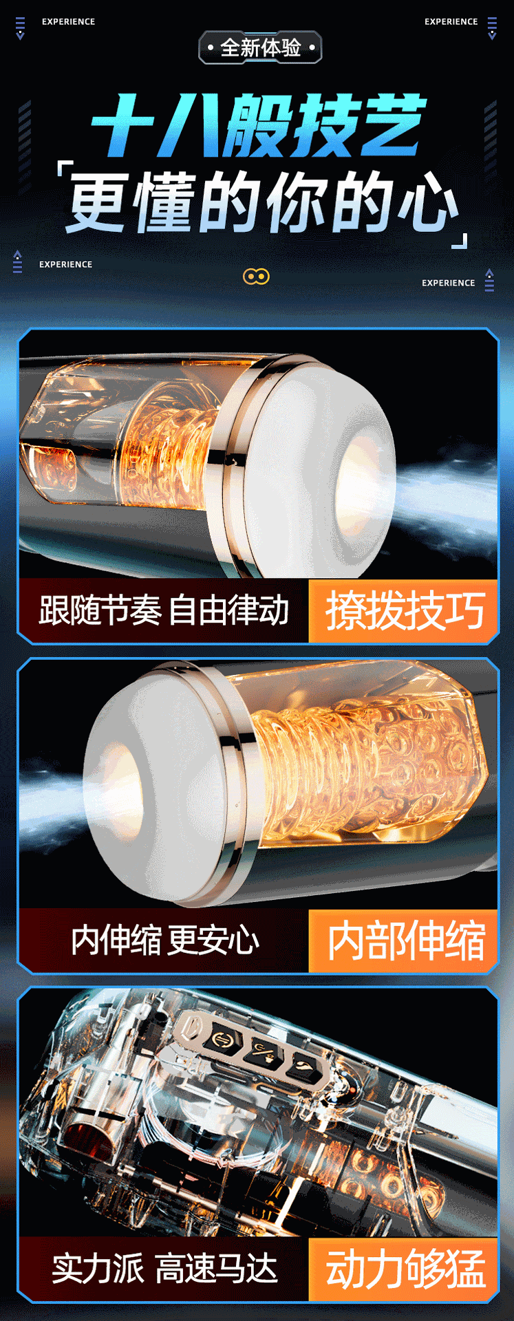 Fully Automatic Electric Retractable Masturbator Cup for Men, ABS+TPE, Black or White — detail image 14