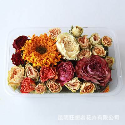 狂想者新品【盒裝混搭玫瑰幹花頭】香薰蠟燭團扇手工diy材料包