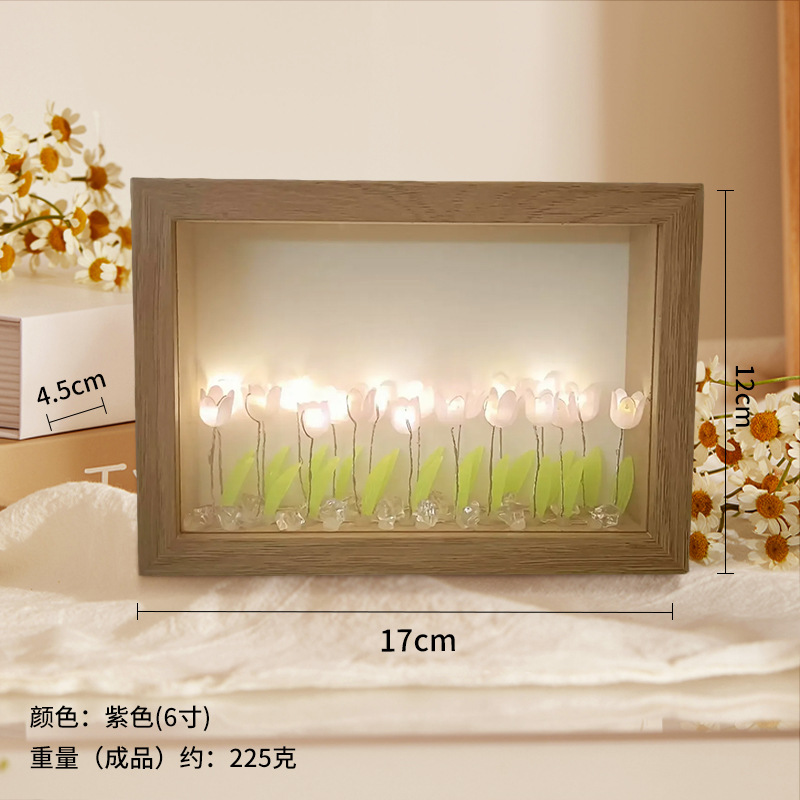 Nuevo marco de fotos de tulipanes luces nocturnas creativas flores mares hechas a mano DIY paquetes de materiales románticos luces de regalo de cumpleaños