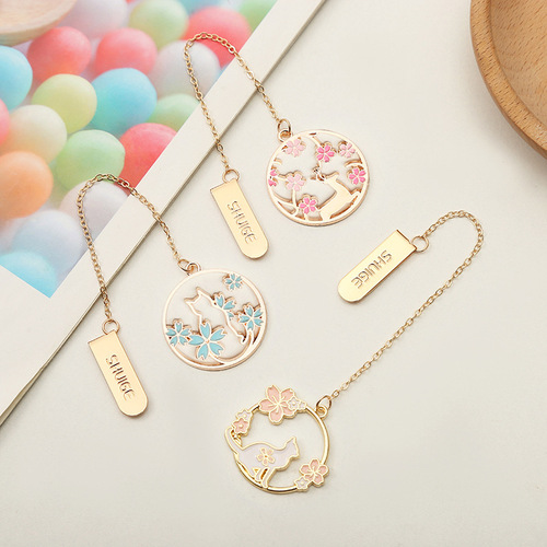 Sakura Cute Pet Series Creative Metal Bookmarks Small Fresh Student Bookfold Page Tags Alloy Bookmark Pendant Accessories