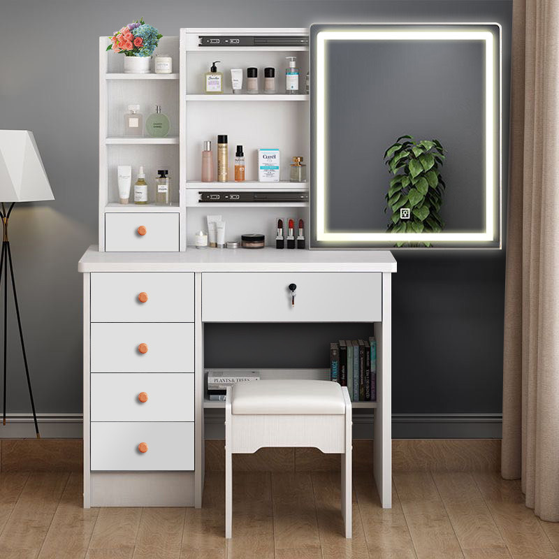 Small Dressing Table with Sliding Mirror, Modern Minimalist Style Makeup Table with Integrated Storage Cabinet, Simple Makeup Table Mirror