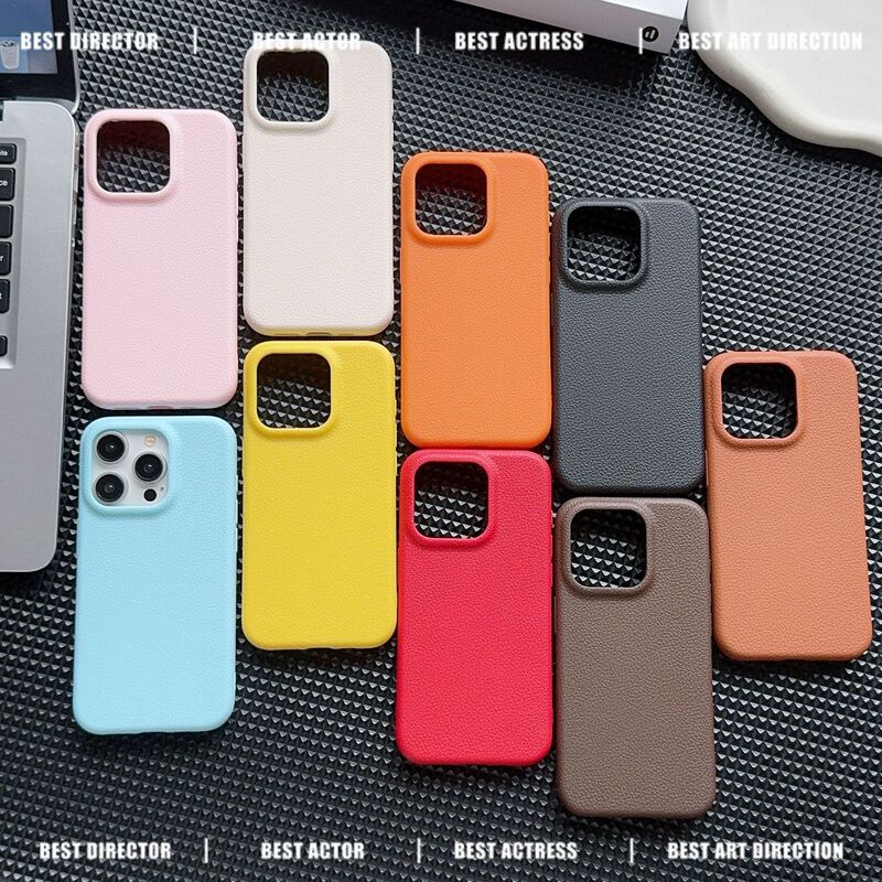Suitable for iPhone16promax phone case solid color 14plus15 apple 1312/11 litchi skin pattern TPU