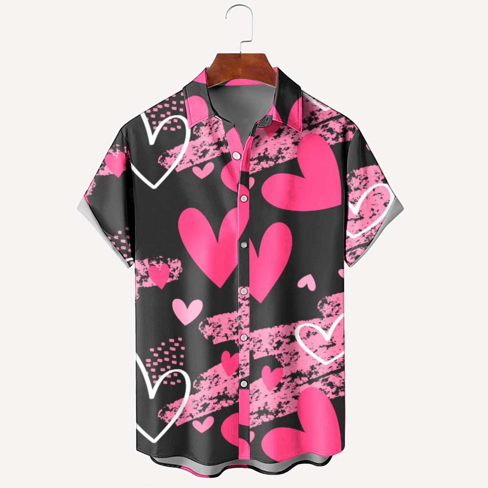 Camisas nuevas para hombres de comercio exterior europeo y americano transfronterizo Serie del día de San Valentín Camisa casual de manga corta con estampado digital 3D