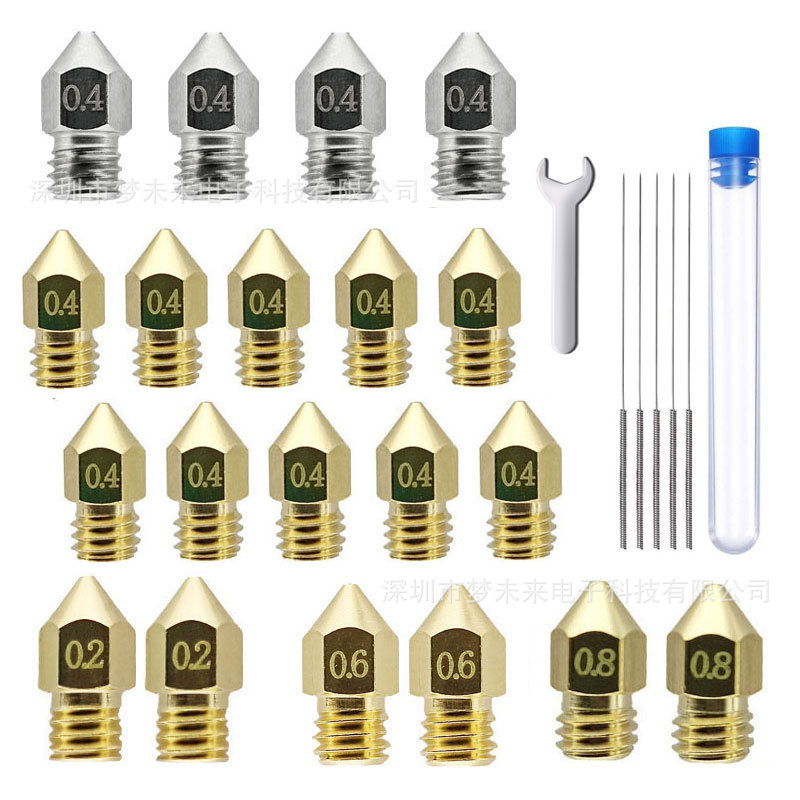 Accesorios de la impresora 3D boquilla de acero inoxidable Ender3 y CR-103D impresora mk8 punta traje de boquilla