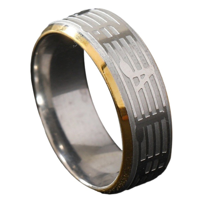 Estilo artístico transfronterizo corrosión piano notas anillo de acero de titanio de oro nicho diseño fabricante de joyas de acero inoxidable