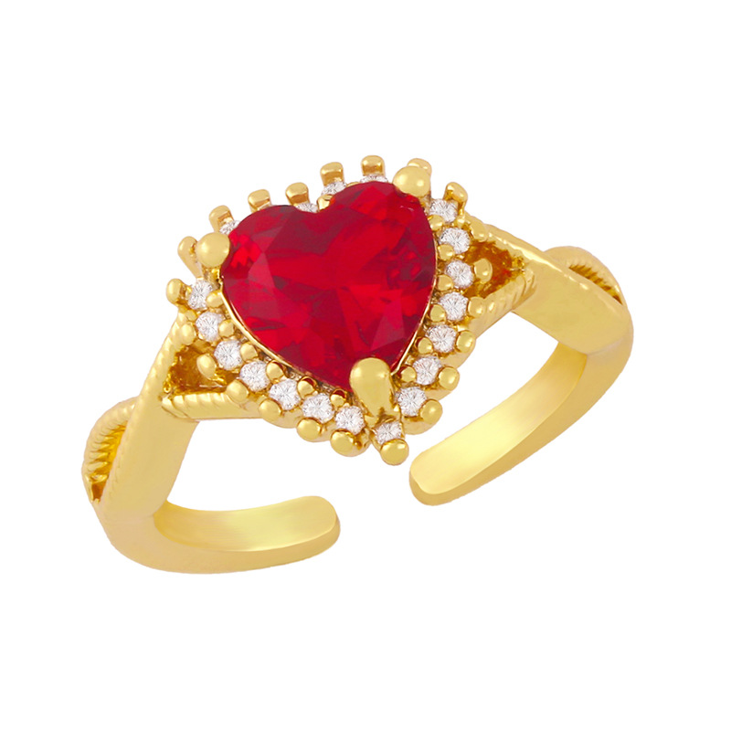 Großhandel Schmuck Vergoldeter Herzförmiger Kupfer Eingelegter Zirkon Offener Ring Nihaojewelry display picture 7