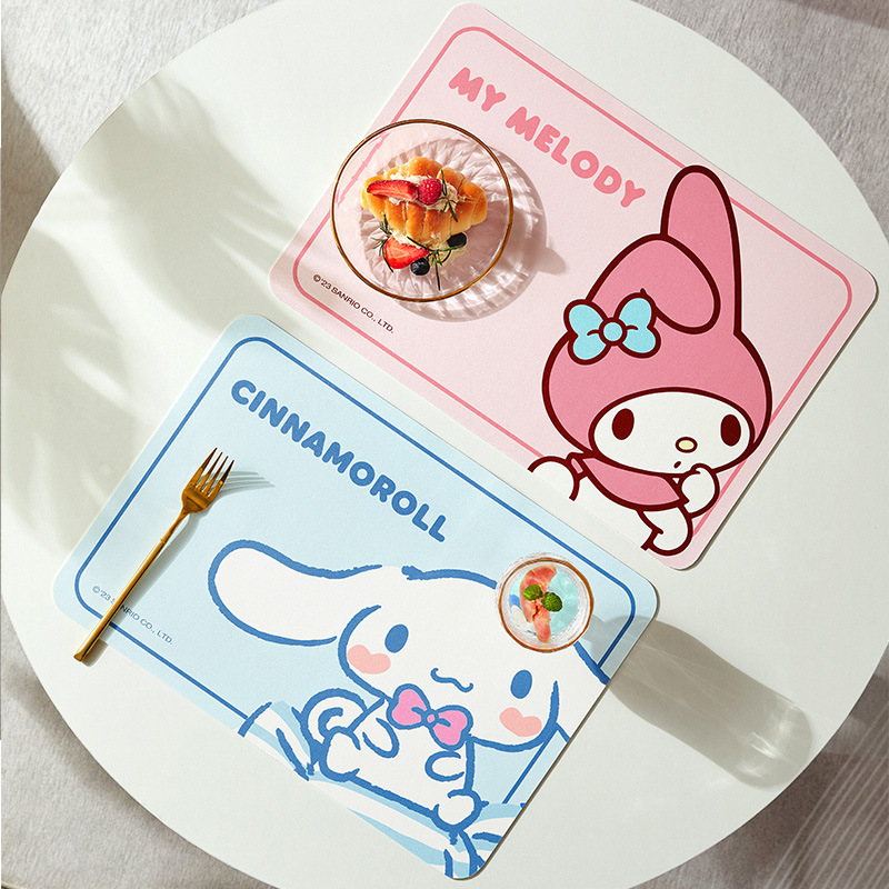 かわいいサンリオ漫画珪藻泥テーブルマットホームキッチンカウンタートップ滑り止め抗火傷断熱ボウルとプレート水管理マット|undefined