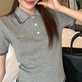 High Polo Shirt 2024 Summer New Letter Knitted Short-sleeved T-shirt Short All-match Slim-fit Top