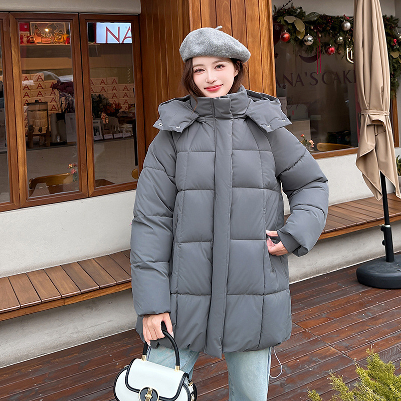 2025 invierno nuevo estilo de alta sensación relajada y cálida gruesa media y larga encapuchada casual hermosa chaqueta de algodón de mujer image 11