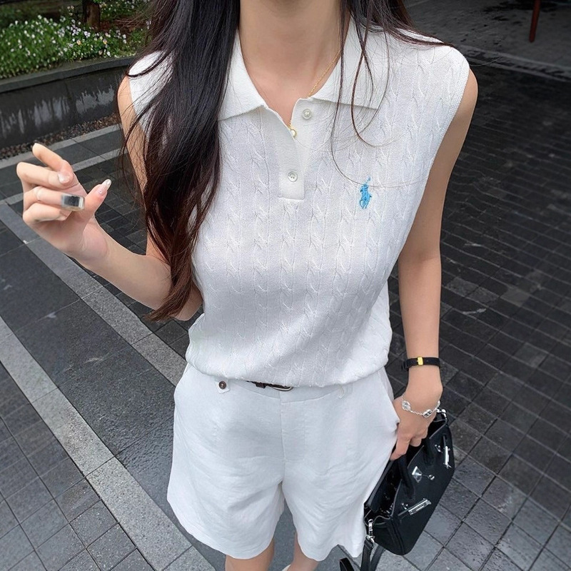 Summer New Classic Style Polo Collar Cable Embroidered Twist Knit Vest